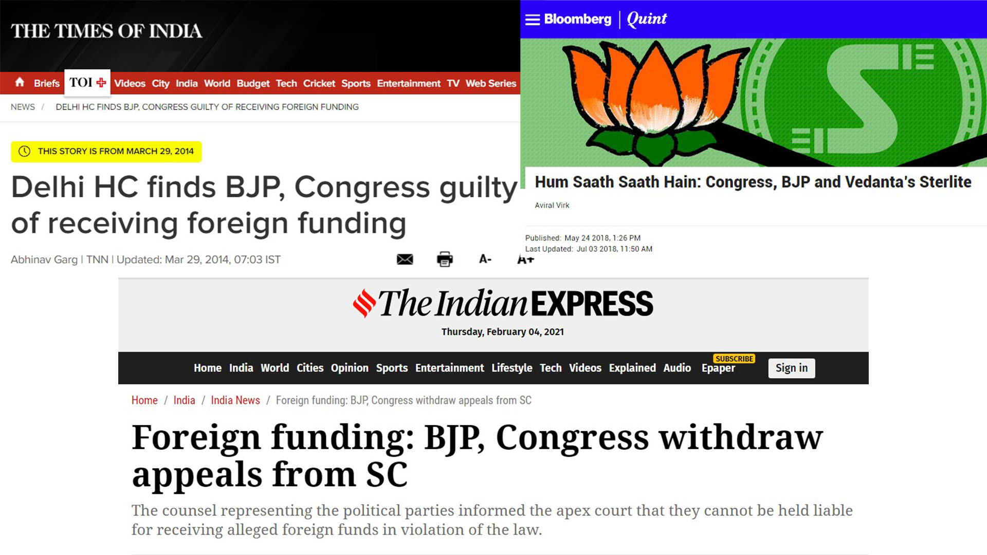 Delhi High Court judgment, 2014 (BJP & INC found guilty of taking foreign funding)